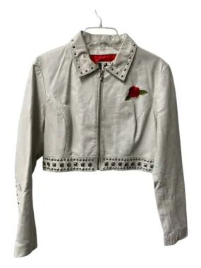 Wilsons Leather Size Large White & Multi Leather Distressed Studs Cropped Jacket