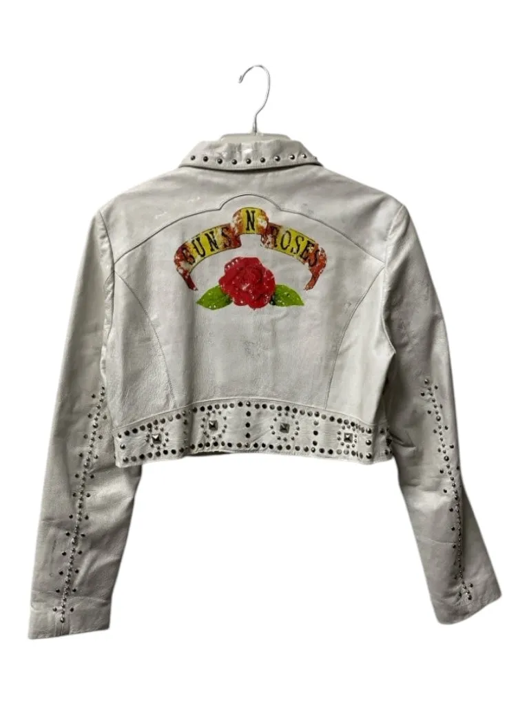 Wilsons Leather Size Large White & Multi Leather Distressed Studs Cropped Jacket