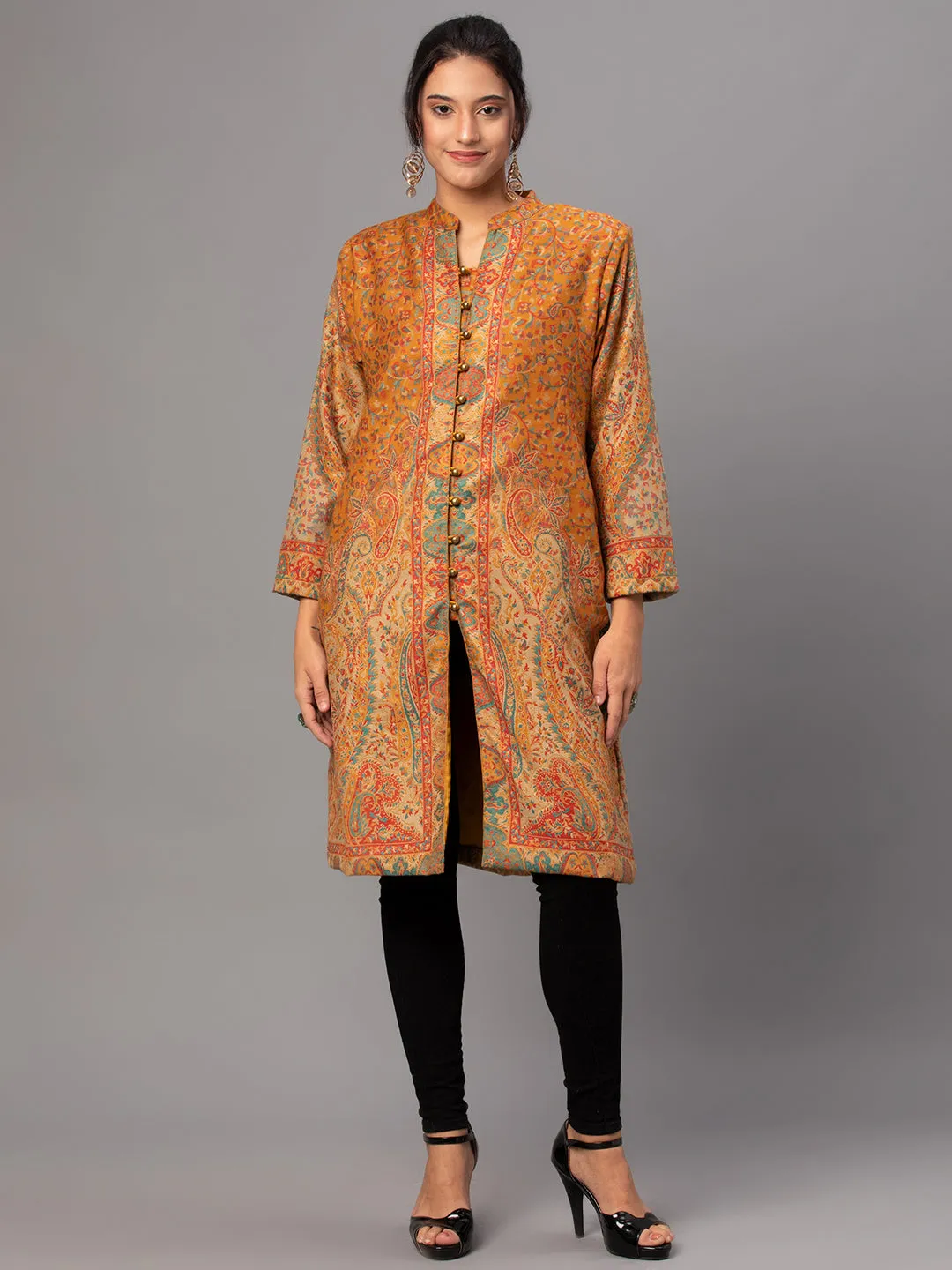 Women Mustard Printed Jacket