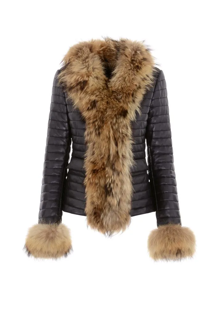 Women's Leather Jacket With Fur Collar