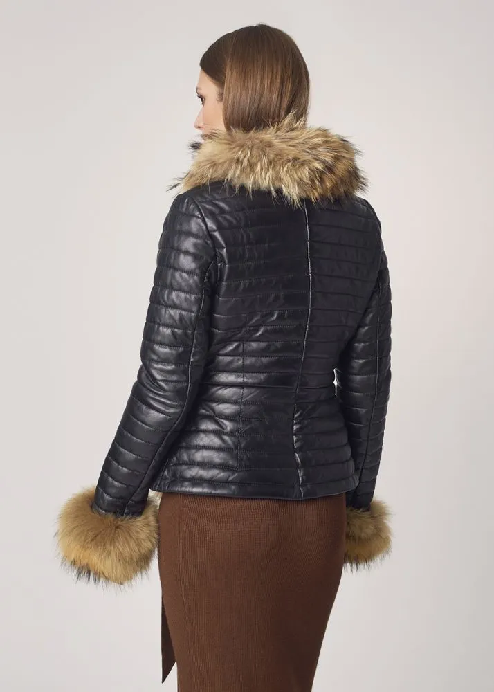 Women's Leather Jacket With Fur Collar