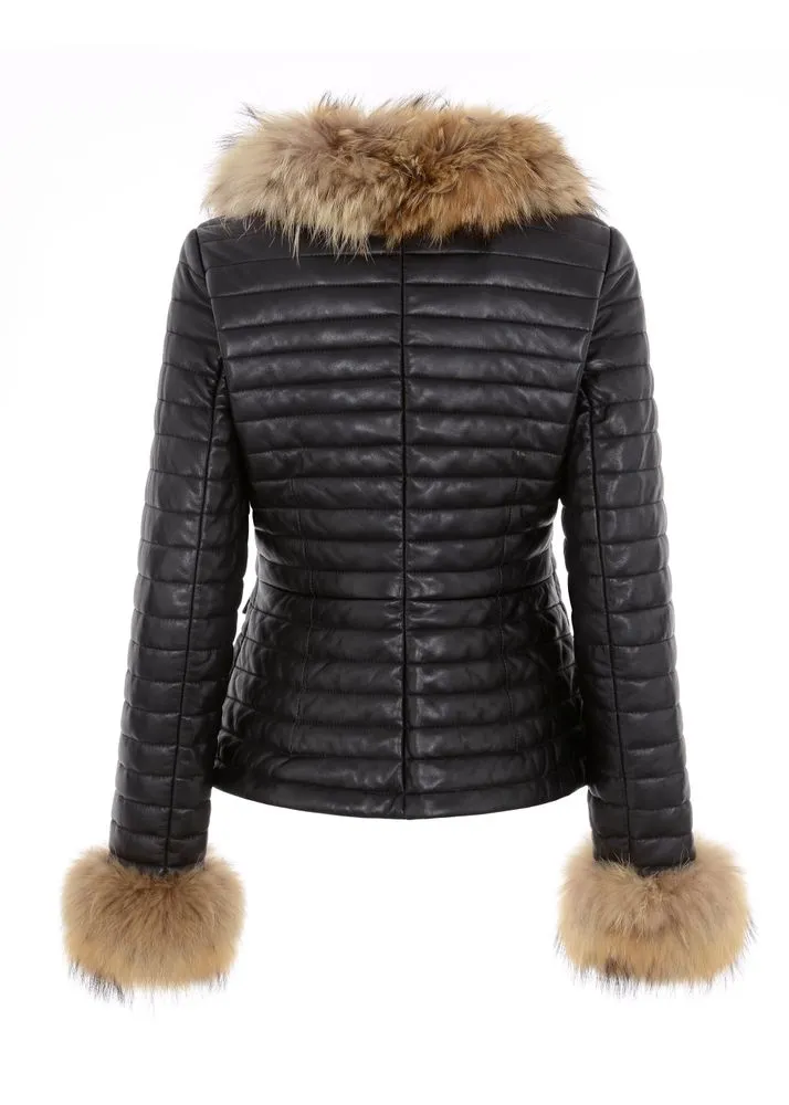 Women's Leather Jacket With Fur Collar