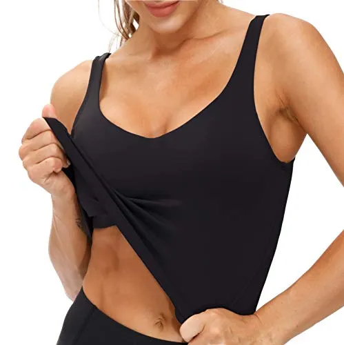 Women’s Longline Sports Bra Wirefree Padded Medium Support Yoga Bras Gym Running Workout Tank Tops (Black, Large)