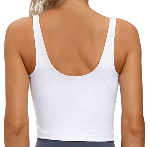 Women’s Longline Sports Bra Wirefree Padded Medium Support Yoga Bras Gym Running Workout Tank Tops (White, Large)