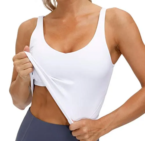 Women’s Longline Sports Bra Wirefree Padded Medium Support Yoga Bras Gym Running Workout Tank Tops (White, Large)