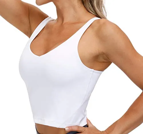 Women’s Longline Sports Bra Wirefree Padded Medium Support Yoga Bras Gym Running Workout Tank Tops (White, X-Large)