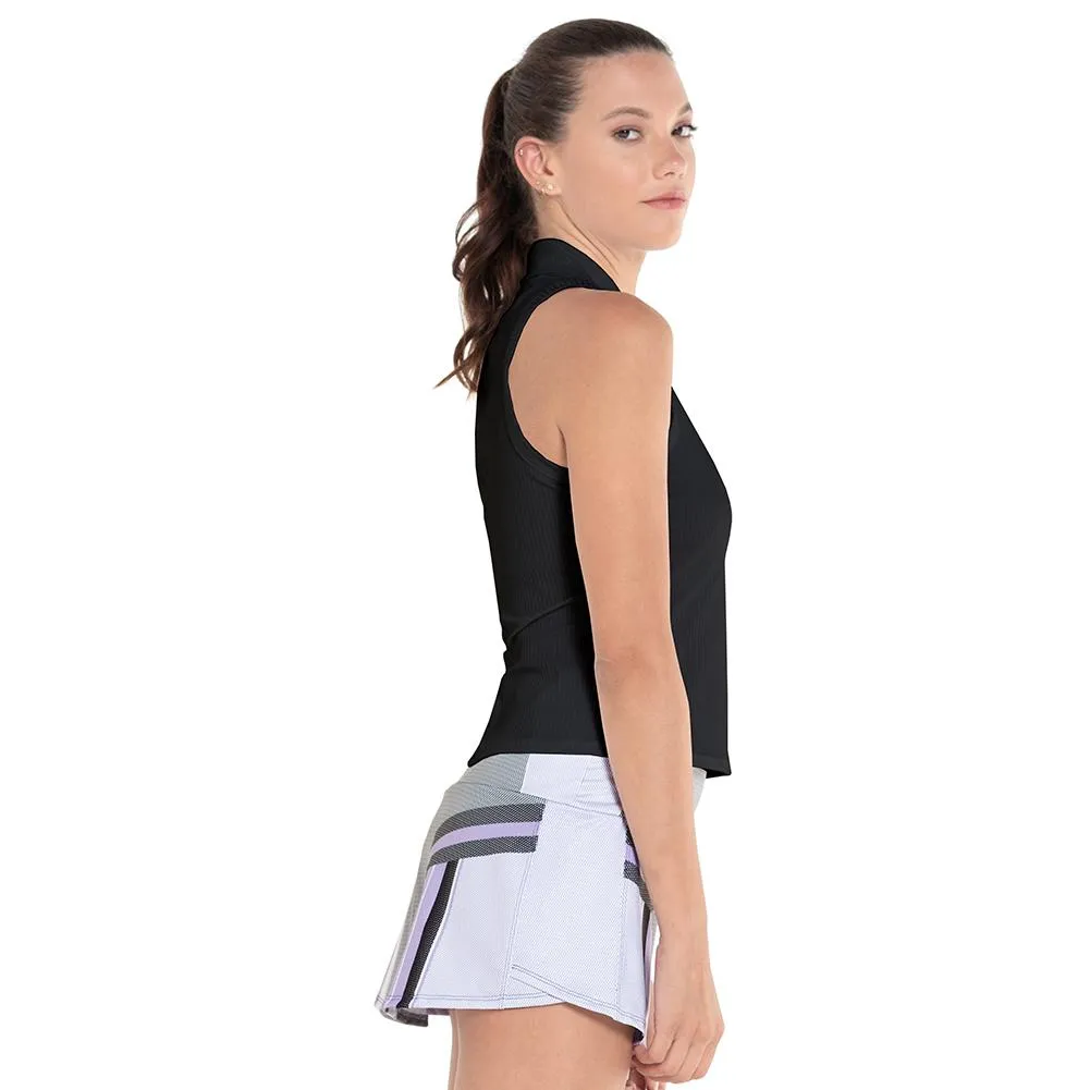 Women's Sleeveless Rib Tennis Polo Black