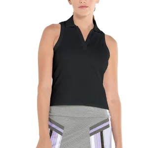 Women's Sleeveless Rib Tennis Polo Black