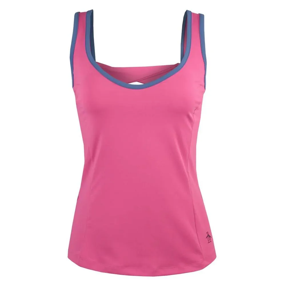 Women's Sweetheart Neckline Tennis Tank with Back Knot Cheeky Pink