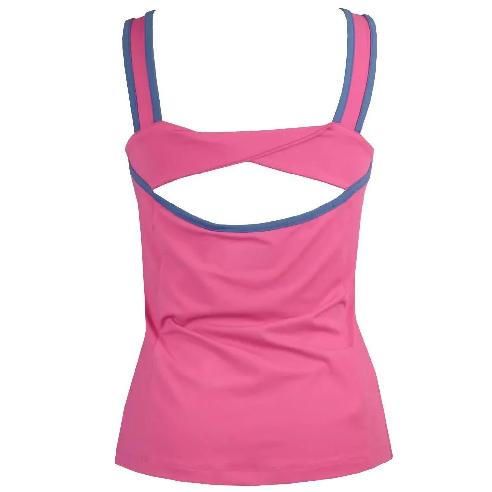 Women's Sweetheart Neckline Tennis Tank with Back Knot Cheeky Pink