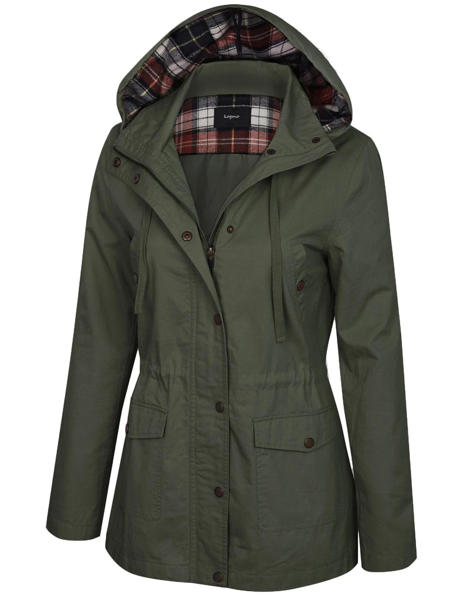 Womens Zip Up Anorak Safari Jacket with Checker Lining Hoodie